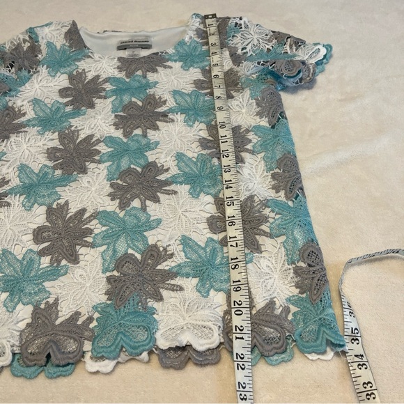 Alfred Dunner Gray and White lace Embellished Blouse - Picture 3 of 5